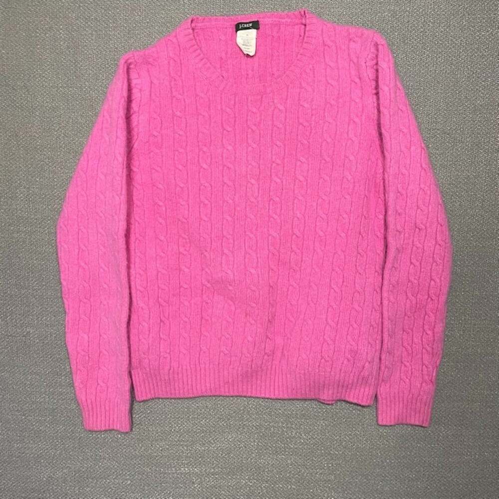 J Crew Merino Wool Angora Cashmere Cable Knit Sweater PS* Pink Crew Neck Luxury